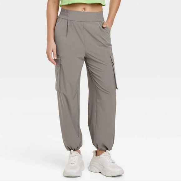 Women's High-Rise Woven Cinched Pants - JoyLab Persuading Gray  XL - Picture 1 of 16